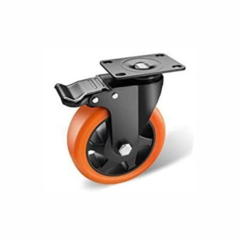 ROUE PIVOT 75 + PLAQUE + FREIN POLYMIDE ORANGER